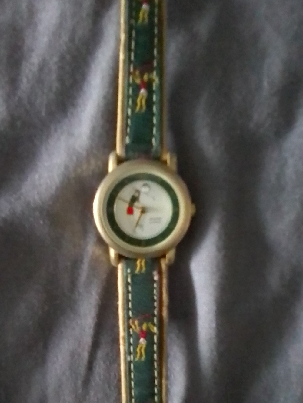 Vintage Jalga Quartz Golf Themed Gold Tone And Green With Lady Playing Golf Dial
